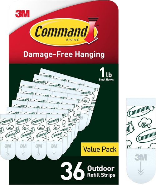 Command All Weather Foam Replacement Strips - 36 Reusable Small Hook Strips for Versatile Use