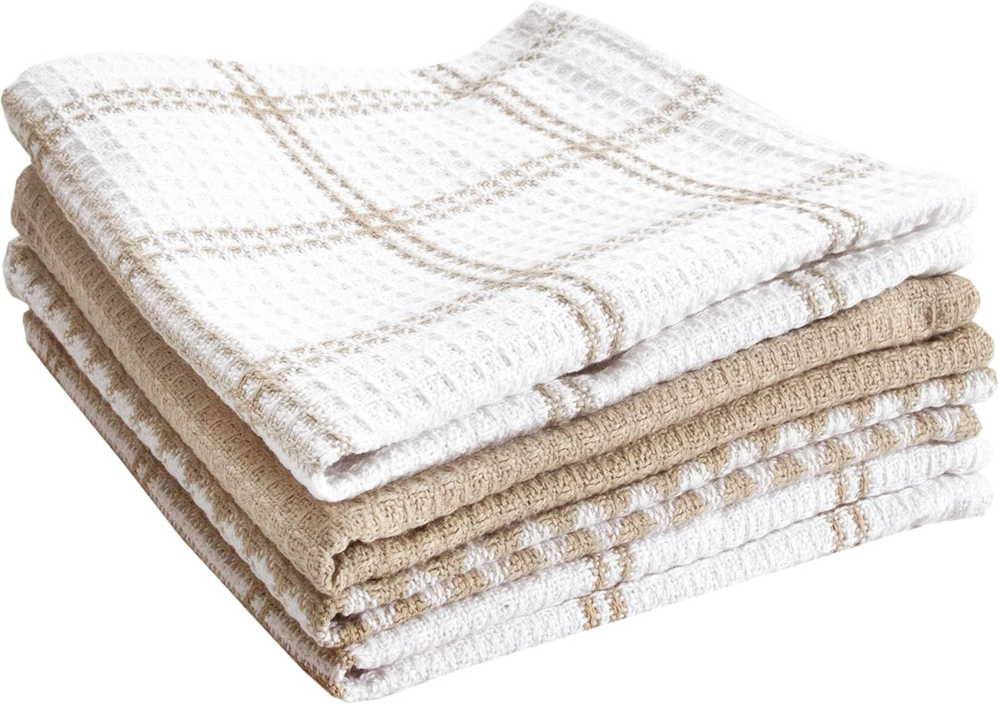 T-Fal Premium Waffle Dish Cloths - Highly Absorbent & Soft 100% Cotton Towels | 12"x13" (4-Pack) in Sand
