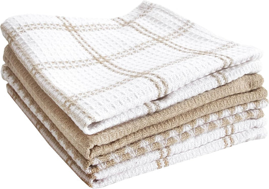 T-Fal Premium Waffle Dish Cloths - Highly Absorbent & Soft 100% Cotton Towels | 12"x13" (4-Pack) in Sand