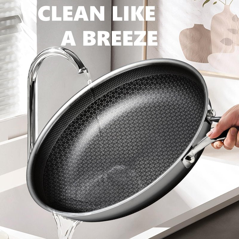 OATOFP Non Stick Frying Pans 12 inch, Hybrid Frying Skillets Nonstick with Lid,non stick Stainless Steel Pans, Dishwasher and Oven-Safe Chef Pan, Induction Compatible Cooking Pan, PFOA Free Cookware