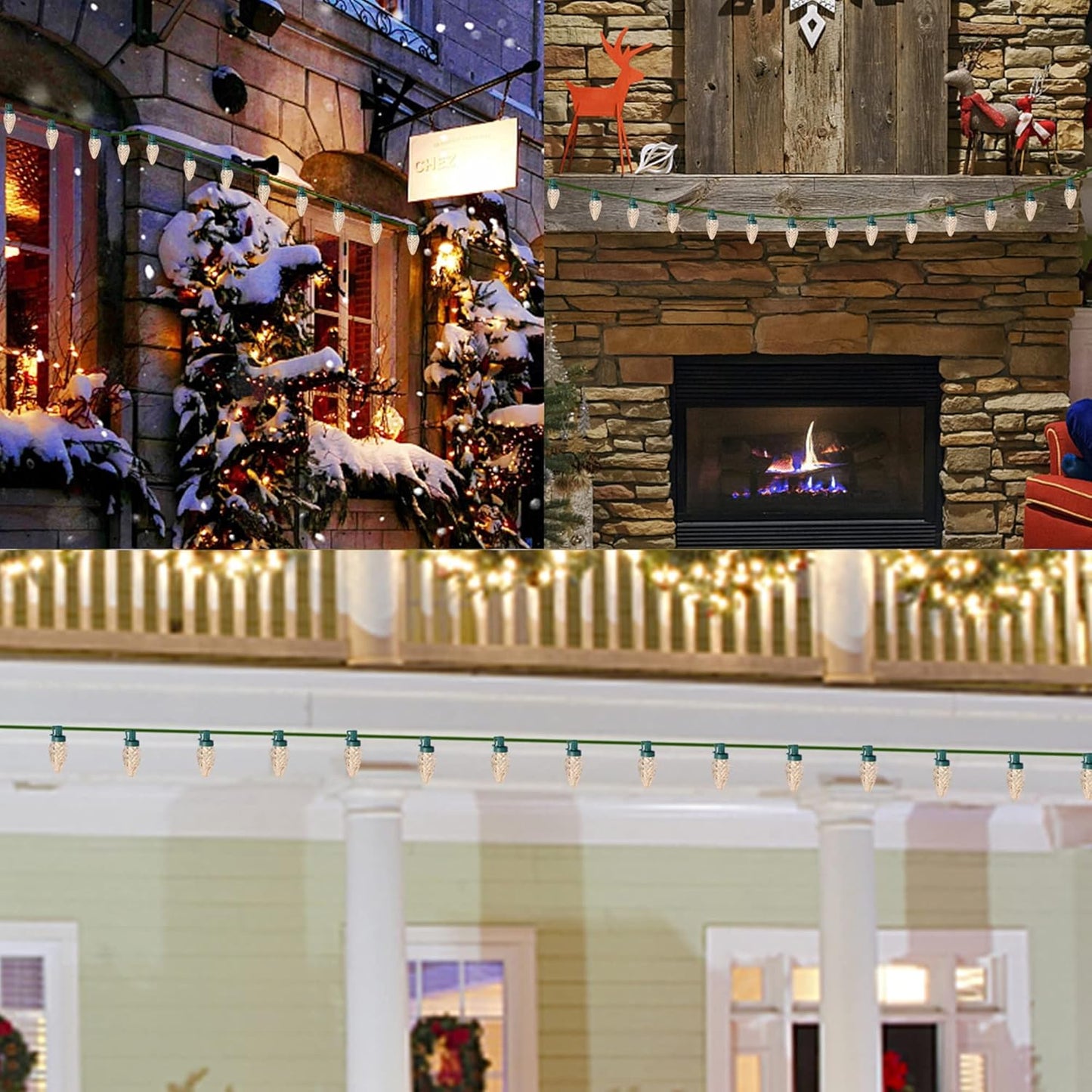 C9 Christmas Lights - 50 LED Faceted String Lights | 24.5 FT Connectable Indoor/Outdoor, Warm White
