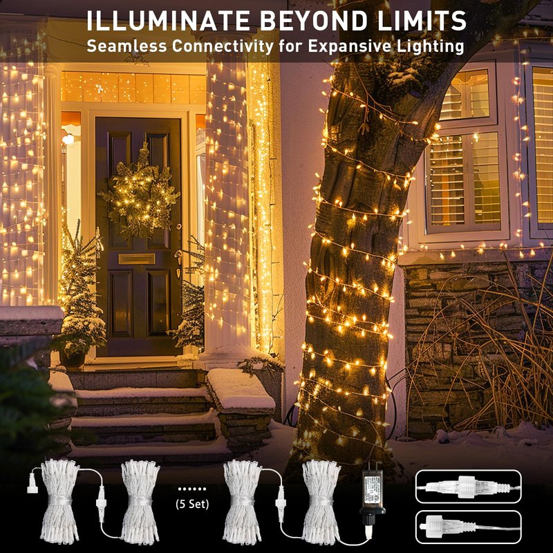 JMEXSUSS 150 LED Christmas Lights Indoor Plug in, Connectable Warm White Christmas Lights for Bedroom, 59ft 8 Modes Twinkle Fairy Light Outdoor for Room Classroom Party Christmas Tree Decor