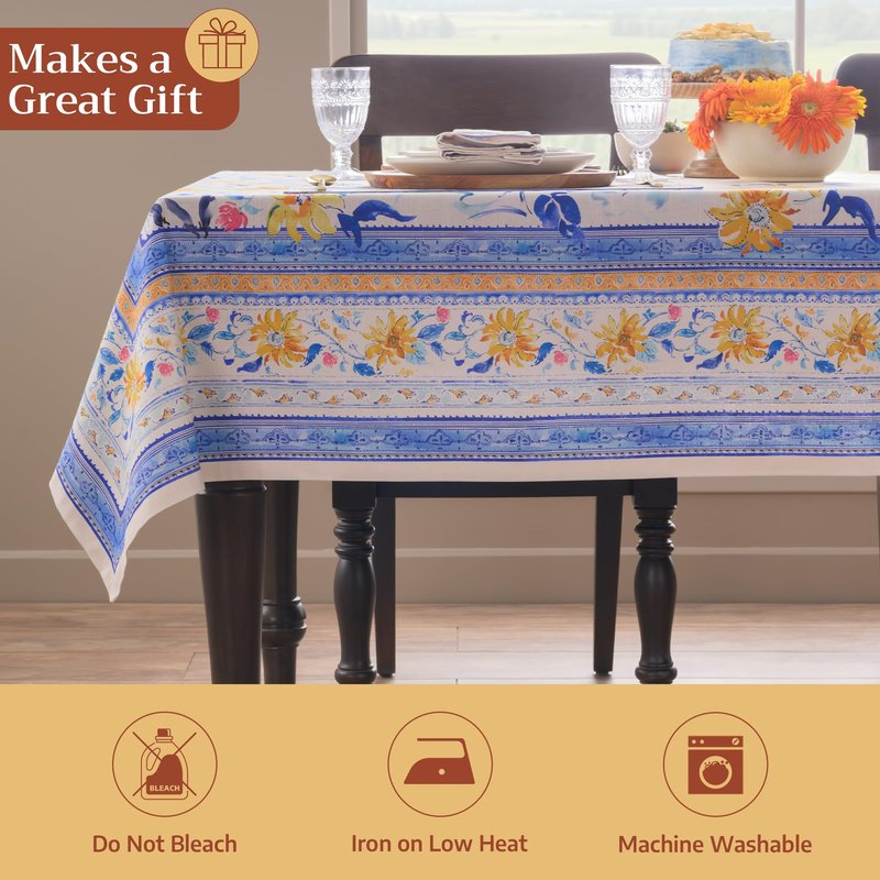 Maison d' Hermine Table Cloth Rectangle Table 100% Cotton 70 x 108 Inches Tablecloth Reusable Decorative for Dining Kitchen Room Farmhouse Home Gifts for Mothers Day Spring Summer - Girassol