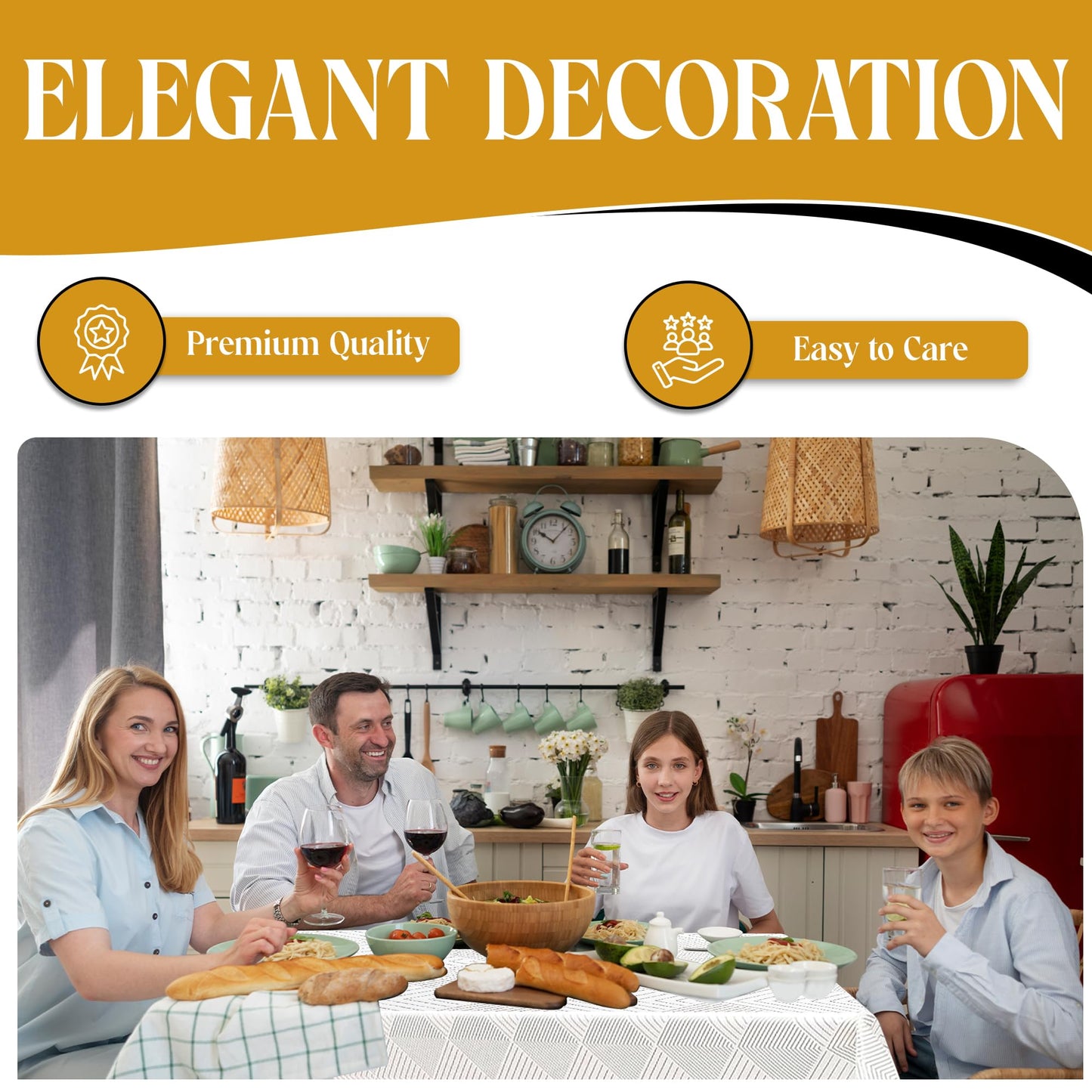Majestic Giftware Velvet Tablecloths for Rectangle Tables | (70/160) - TC1406 Gold Geometric Print Hem Stitch Dining Table Cover | Decorative Washable Rectangle Tablecloth for Kitchen, Dinning, Party