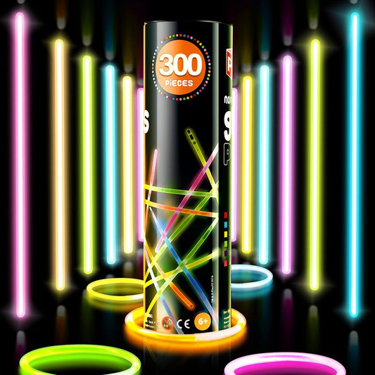Play22 300 Pc 8” Ultra Bright Glow Sticks Bulk Party Pack - Halloween Glow in The Dark Party Favors - Glowsticks Party Supplies Pack Necklaces and Bracelets