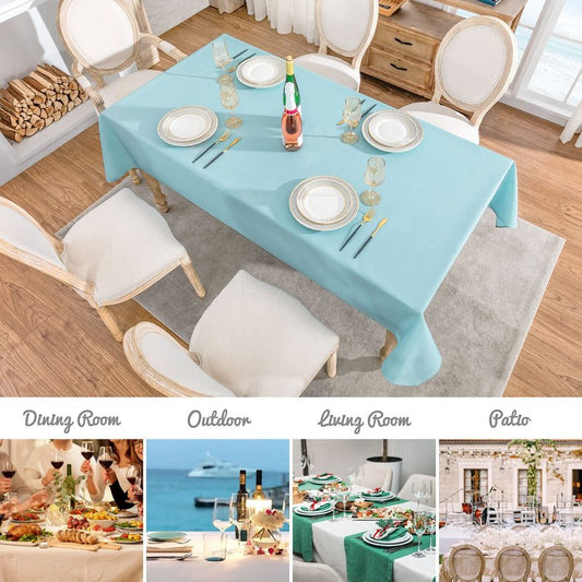 Veblandy Rectangle Tablecloth Waterproof 60x84 inch Linen Textured Table Cloth Stain and Wrinkle Resistant Washable, Decorative Fabric Table Cover for Dining, Party and Camping, Aqua
