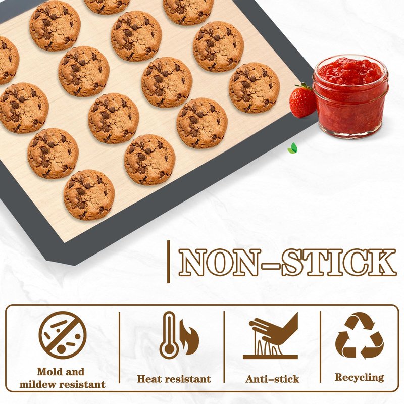 Ninsula Silicon Baking Mats, 16.5"x11.6" 2-Pack Reusable Silicon Baking Mat Sheet, Baking Sheets Non-Stick, Food Safe Baking Mats Can Be Used For Baking Cookies, Bread, Pizzas