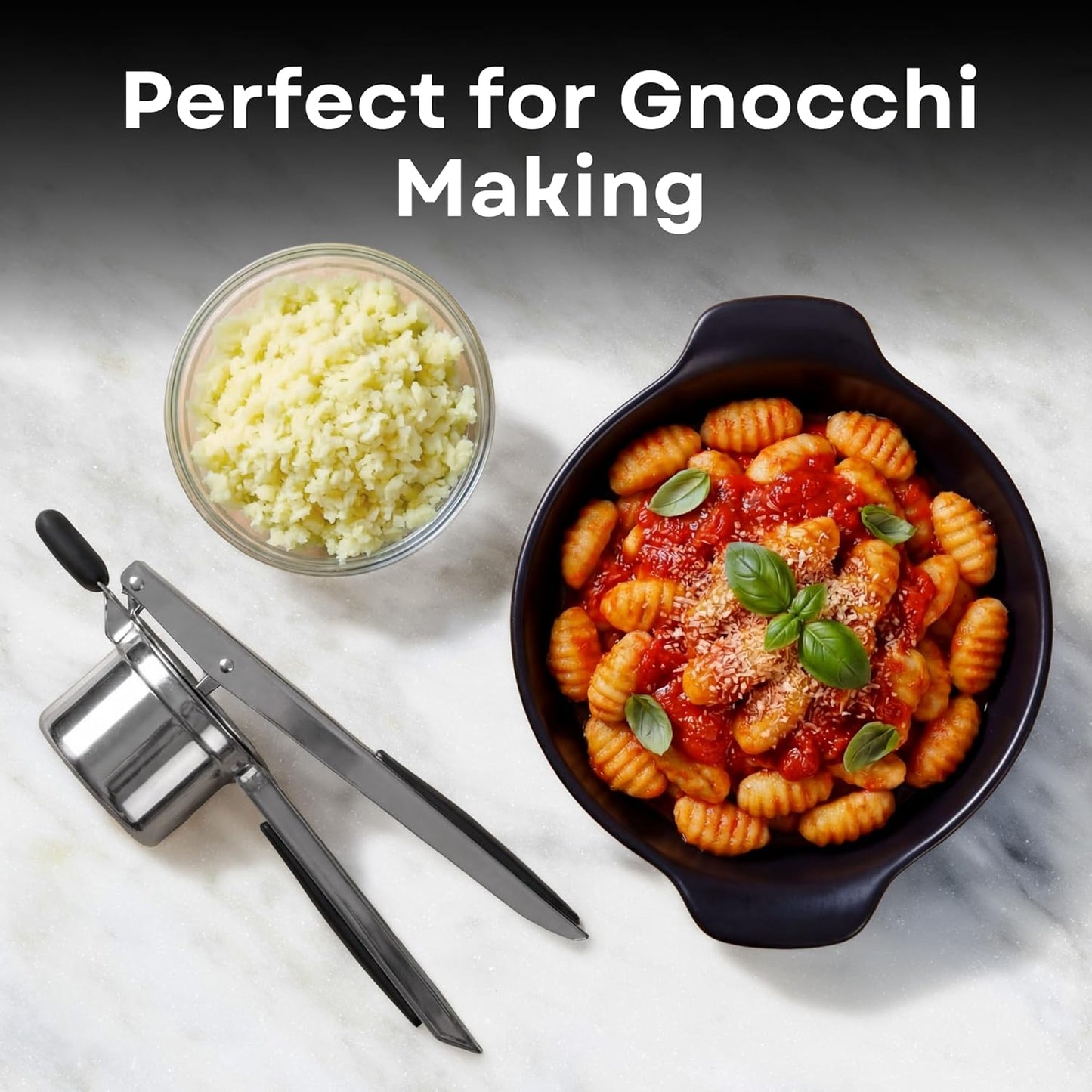 Professional 430 Stainless Steel Potato Ricer - Large 15oz Masher for Fluffy Potatoes, Gnocchi & Baby Food - Ergonomic Non-Slip Handles, Dishwasher Safe
