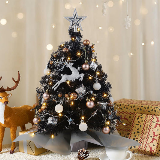 Juegoal Mini Christmas Tree - 24 Inch Lighted Tabletop Pine Tree with 50 LED Lights | Battery Operated & Timer