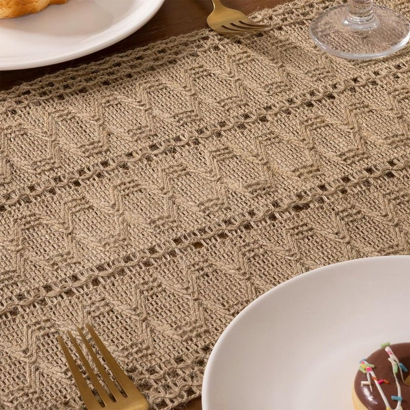 Niviy Burlap Boho Table Runner for Summer Home Decor 72 Inches Long, Brown Farmhouse Decor Rustic Small Macrame Woven Coffee Burlap Jute Table Runners for Fall Dining Dresser Scarf Table Decor