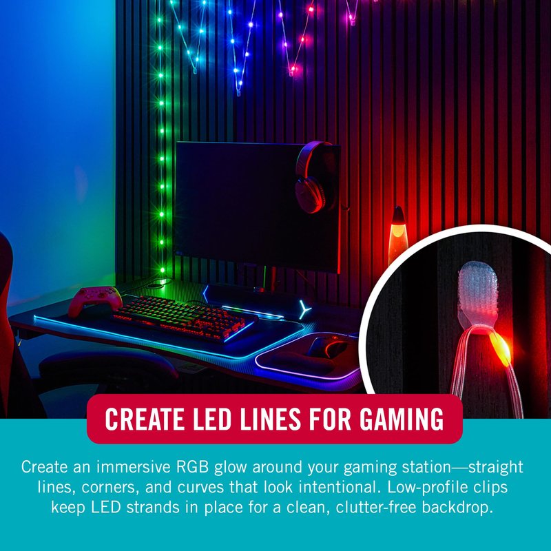 Velcro Brand Indoor Light Clips for Hanging Fairy Lights and Twinkle Lights, Adhesive Transparent Wall Clips that Blend into Your Décor, Damage‑Free and Removable, Small 48 Pack