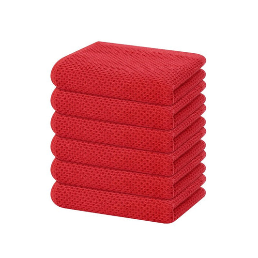 Homaxy 100% Cotton Waffle Weave Kitchen Dish Towels, Ultra Soft Absorbent Quick Drying Cleaning Towel, 13 x 28 Inches, 6-Pack, Red