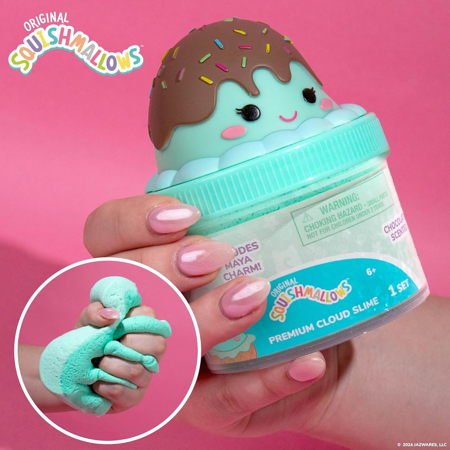 Squishmallows Maya The Ice Cream Cloud Slime - Chocolate-Scented 8 oz. Storage Container with Figurine Topper & Rubber Charm