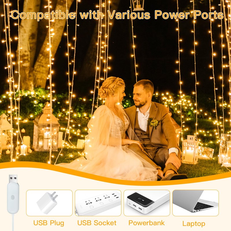 Ollny Curtain Lights 6.6x6.6ft, 200 LED String Lights with Remote 8 Modes Dimmable Timer, USB Power Fairy Light for Bedroom Backdrop Indoor Wall Window Christmas Decorations, Warm White