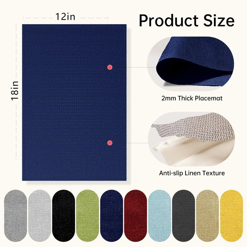 Blue Forest Placemats Set of 4, Dual-Layered Thickened Faux Linen Table Mats Heat Resistant Machine Washable Wrinkle Free Place Mats for Kitchen Dining Outdoor/Indoor (NavyBlue)