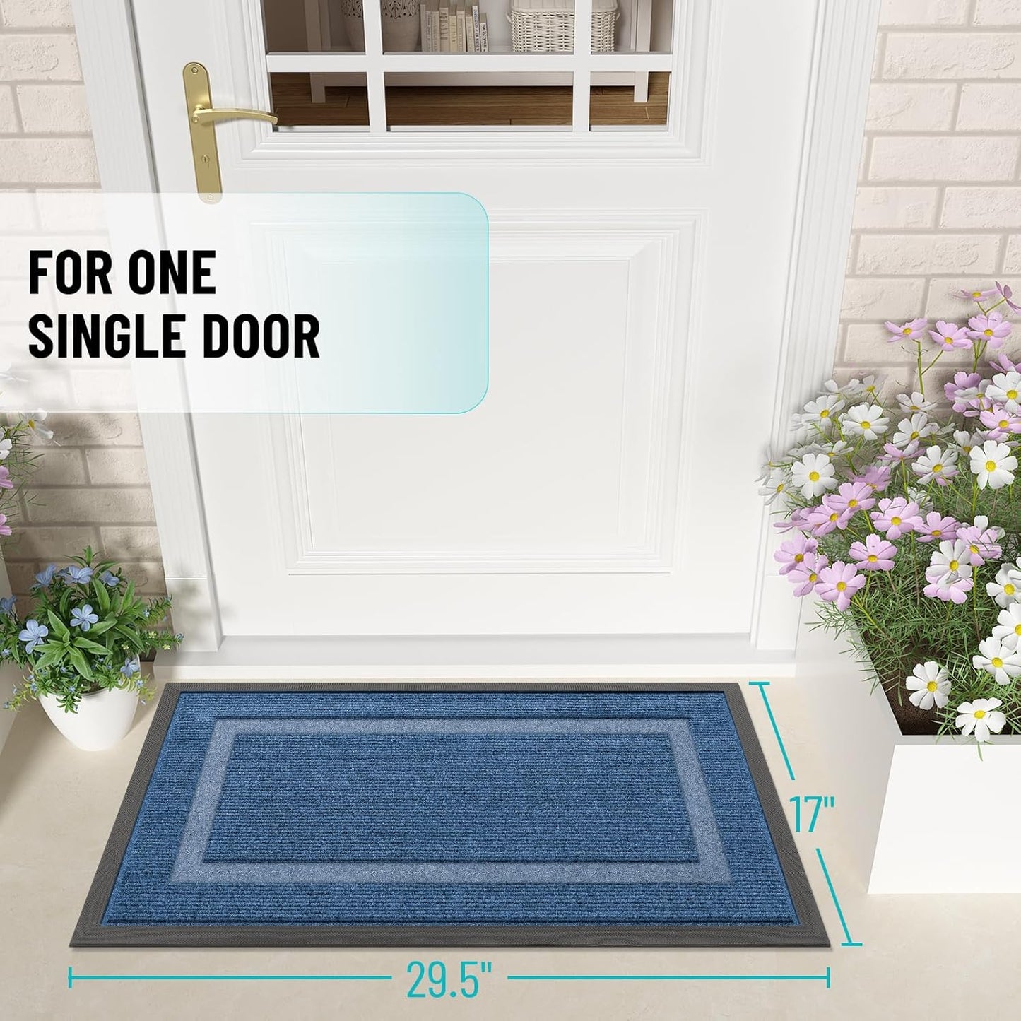 OLANLY Indoor Outdoor Front Door Mat - Waterproof All-Season Doormat, Easy Clean, 29.5x17, Light Blue