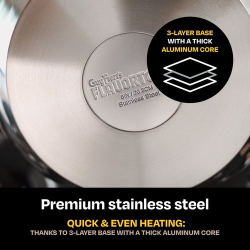 Guy Fieri's Flavortown 10-Piece Stainless Steel Cookware Set - Includes Frying Pans, Saucepans, Saute Pan and Stock Pot - Pots and Pans, Oven-Safe up to 500F