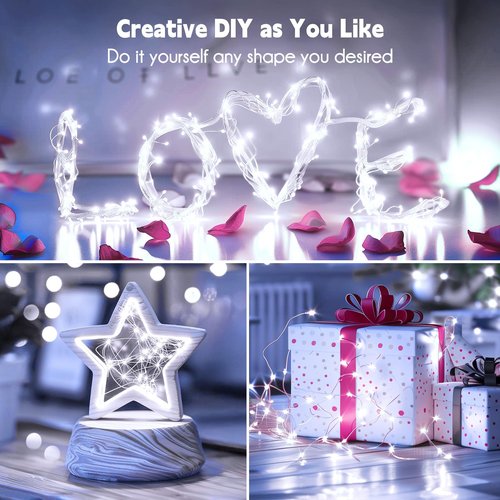 Fairy Lights Plug in, 66Feet 200LEDs Pure White String Lights, Waterproof Flexible Silver Wire Starry Lights for Bedroom Dorm Wedding Garland Wreath Wall Mason Jar Indoor Outdoor Christmas Tree