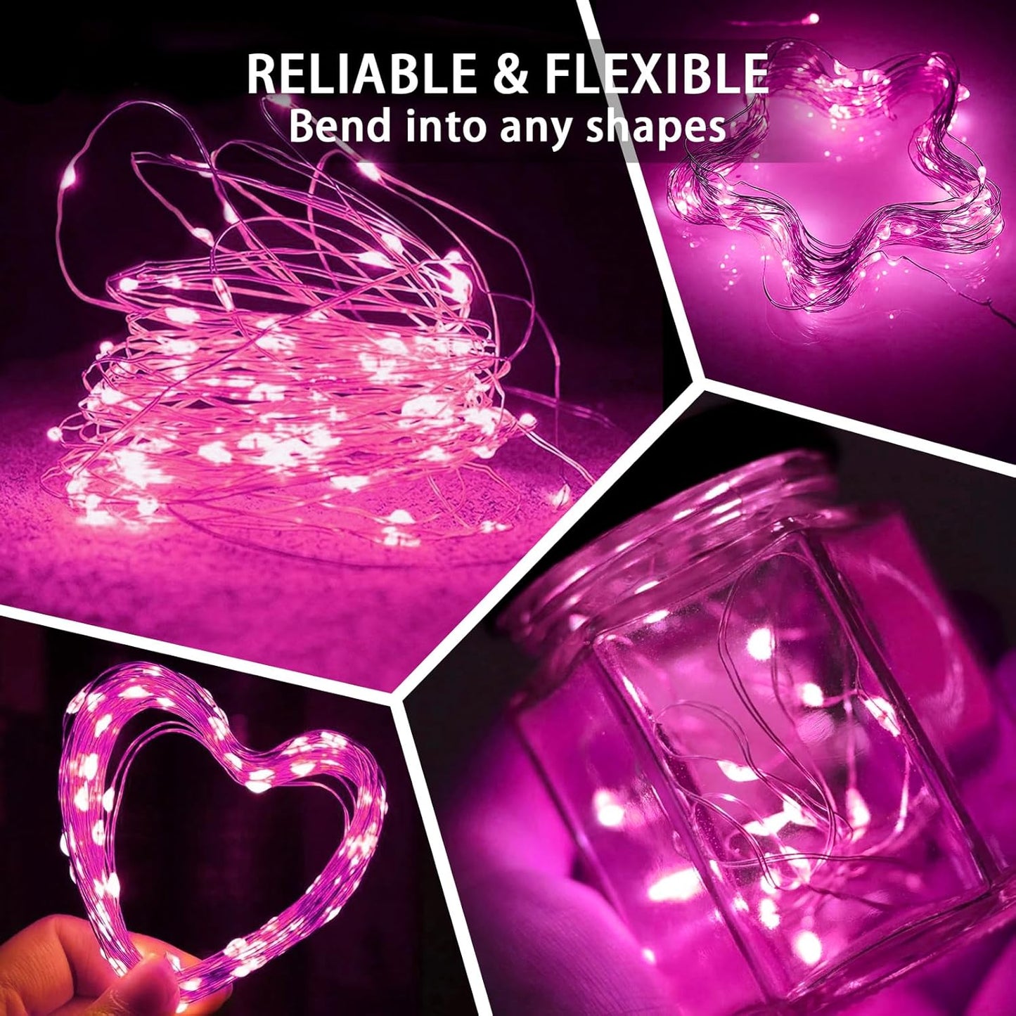 Skiennix 12-Pack Pink Fairy Lights - 7Ft 20 LED Twinkle String Lights | Battery Operated & Waterproof for Parties, Weddings, and Decor