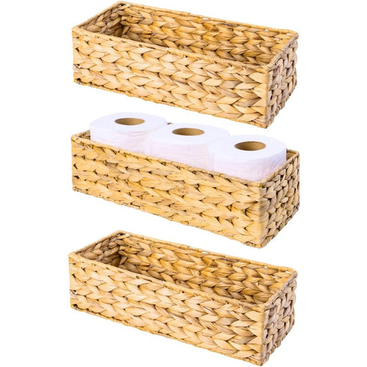 M4DECOR Set of 3 Wicker Toilet Paper Holders – Toilet Tank Basket, Back of Toilet Basket, Wicker Baskets for Storage and Decorative Bathroom Organization