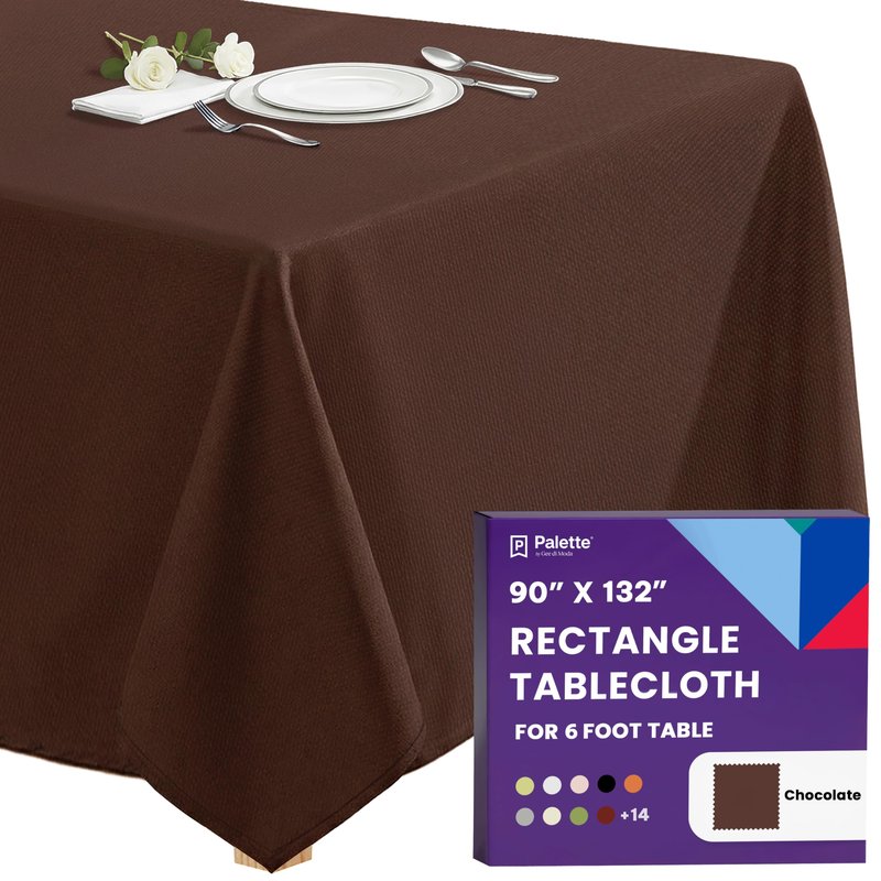Gee Di Moda Rectangle Tablecloth - 90 x 132 Inch Chocolate Table Cloth for 6 Foot Tables with Floor-Length Drop - Heavy Duty Washable Fabric for Holiday Party, Dinner, Weddings & Baby Shower
