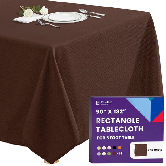 Gee Di Moda Rectangle Tablecloth - 90 x 132 Inch Chocolate Table Cloth for 6 Foot Tables with Floor-Length Drop - Heavy Duty Washable Fabric for Holiday Party, Dinner, Weddings & Baby Shower