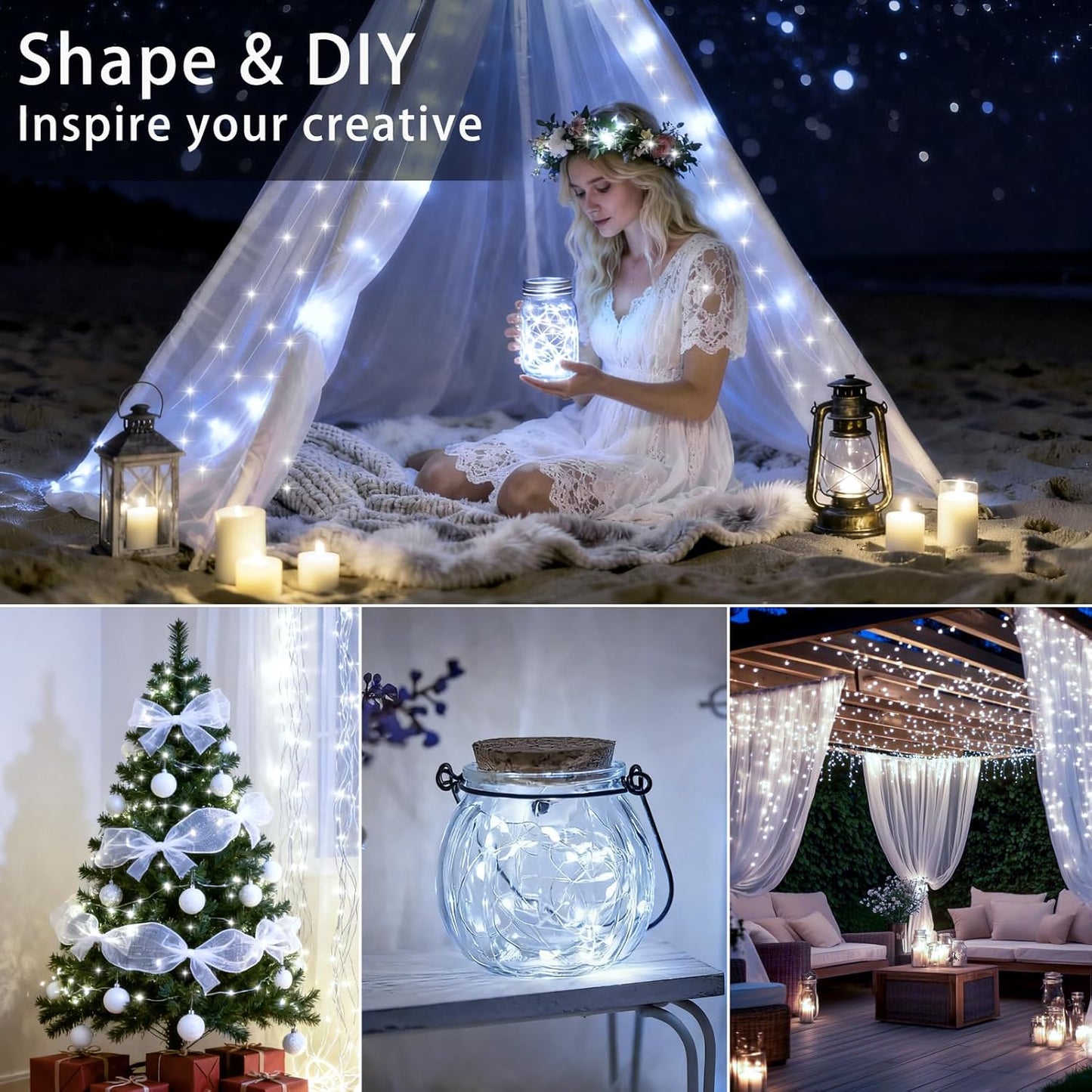 VOOKRY 30 LED Fairy String Lights - 10 ft Mini Silver Wire for DIY Crafts & Wedding Decor | Cool White