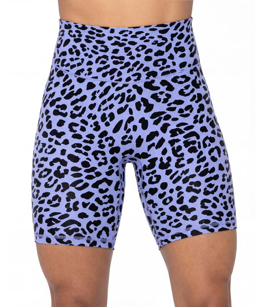 Sunzel 8" Waist Biker Shorts for Women No Front Seam Soft Yoga Workout Gym Bike Shorts Tummy Control Squat Proof Leopard Periwinkle X-Small