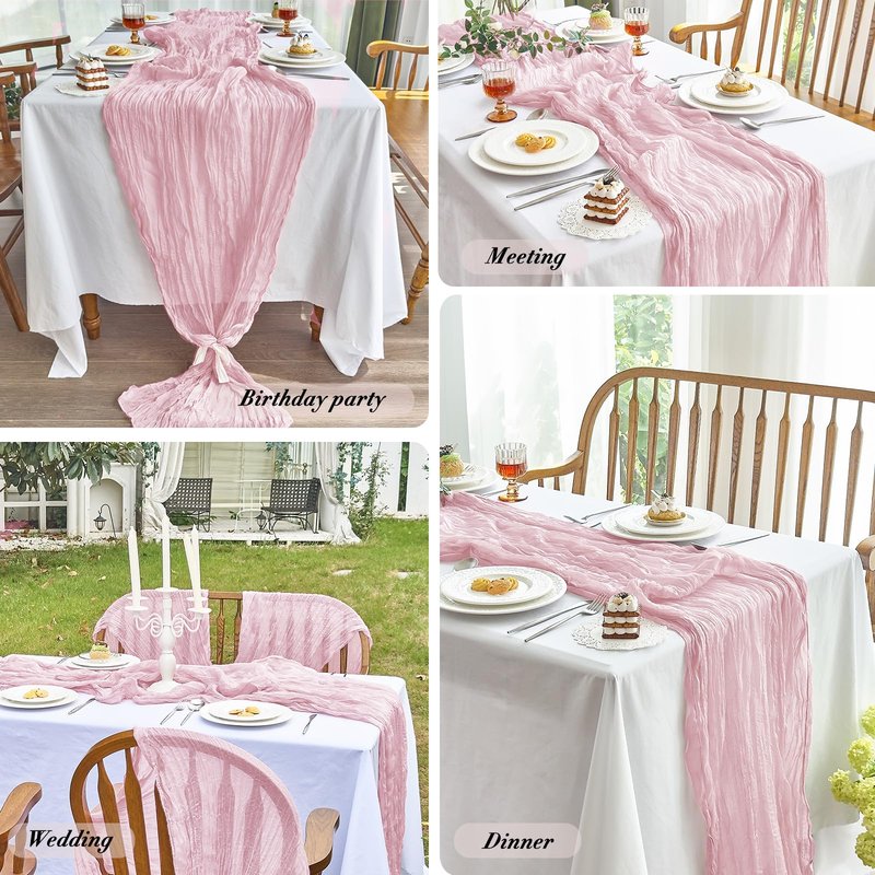 IVAPUPU 2 Pcs Cheesecloth Table Runner - 10ft Pink Boho Gauze Cheese Cloth Table Runners for Baby Shower Decorations Wedding Party Summer Garden Decor