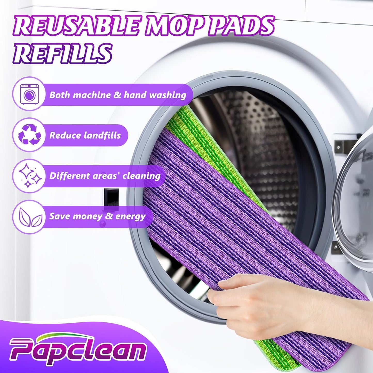Papclean Mop Pads for Swiffer PowerMop - 9 Reusable Microfiber Wet Pads for Multi-Surface Cleaning