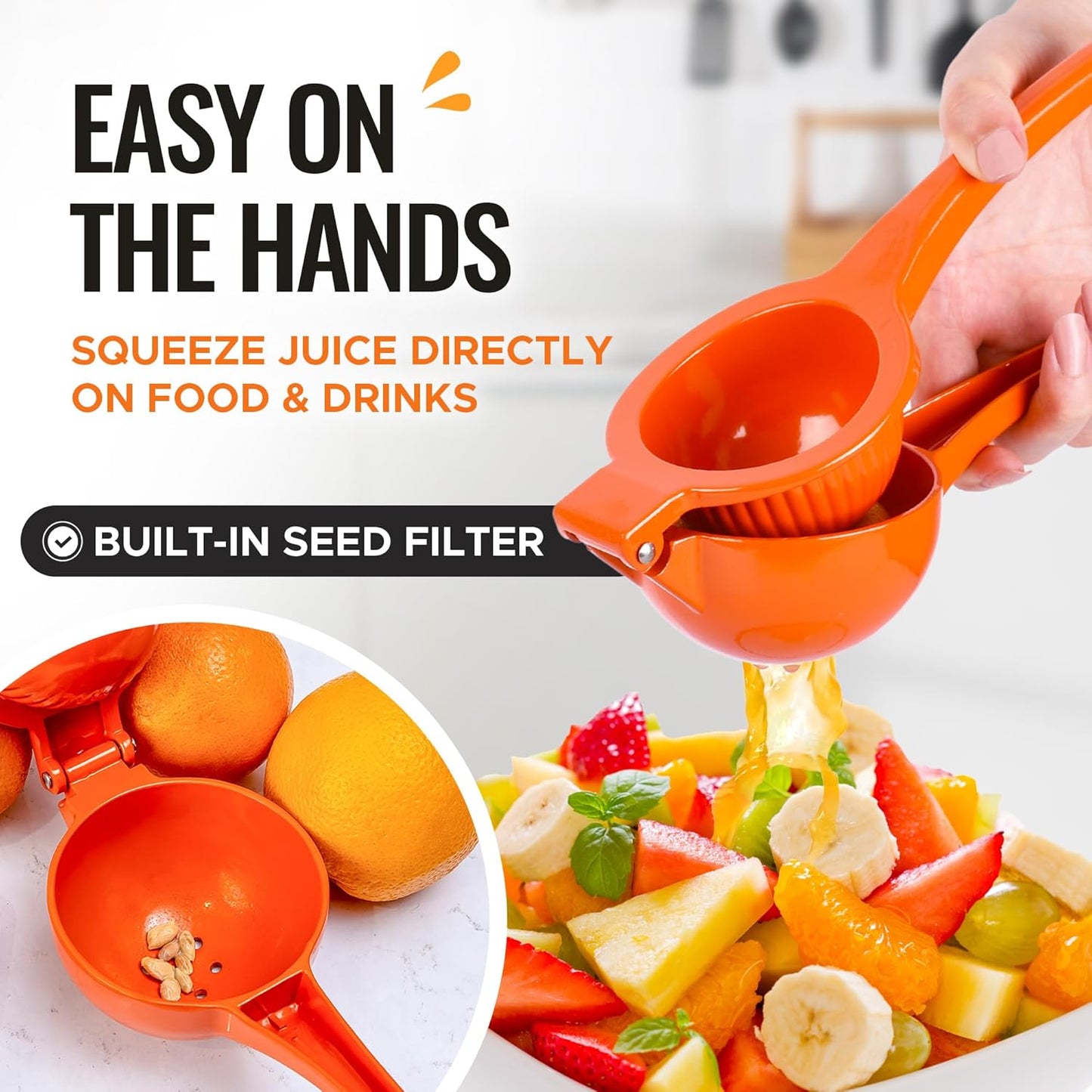 Zulay Kitchen Premium Metal Orange Squeezer - Heavy-Duty Citrus Juicer for Maximum Juice Extraction | Ergonomic & Dishwasher Safe (Orange)