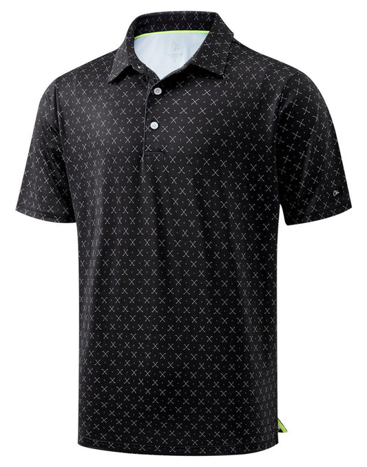 Obla Mens Golf Polo Shirts Short Sleeve Dry Fit Performance Moisture Wicking Casual Print Collared Golf Shirts for Men (Black Golf Clubs_S)