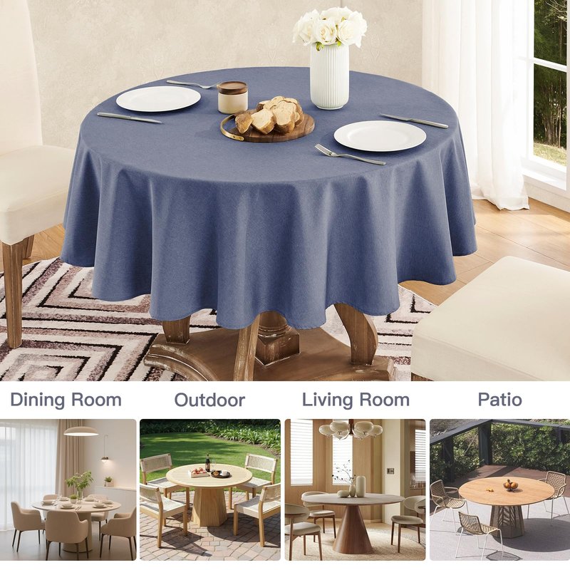 Veblandy Tablecloth Linen Textured Waterproof & Stain Resistant Table Cloth Wrinkle Free Decorative Fabric Farmhouse Table Cover for Dining/Party/Buffet/Wedding, 60 x 60 Inch, Demin Blue