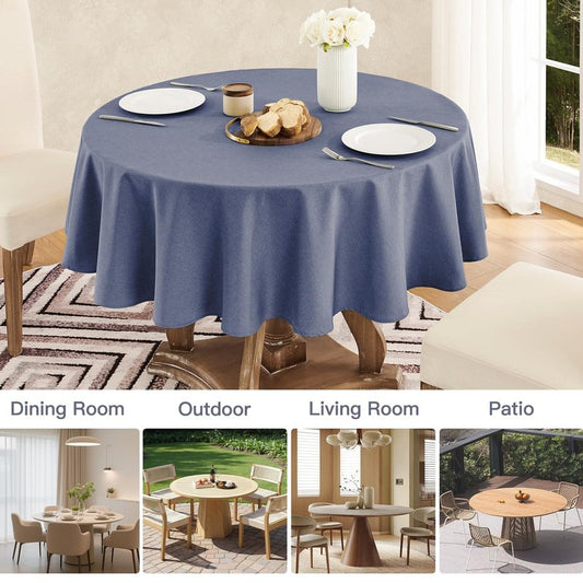 Veblandy Tablecloth Linen Textured Waterproof & Stain Resistant Table Cloth Wrinkle Free Decorative Fabric Farmhouse Table Cover for Dining/Party/Buffet/Wedding, 60 x 60 Inch, Demin Blue
