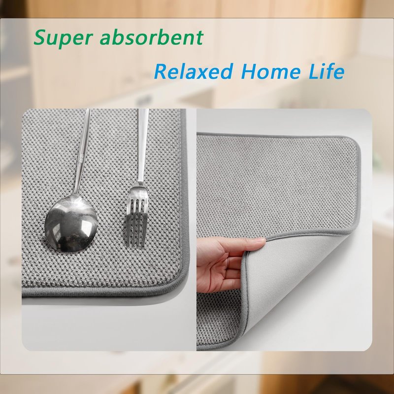XXL Microfiber Dish Drying Mat, 23"X17" Ultra Absorbent Kitchen Counter Mat, Kitchen Drying Mat,Grey
