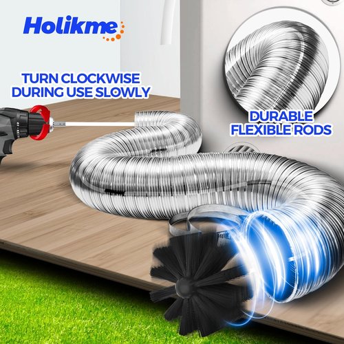 Holikme 60 Feet Dryer Vent Cleaner Kit - Flexible Lint Remover Brush with Drill Attachment & 2 Synthetic Heads