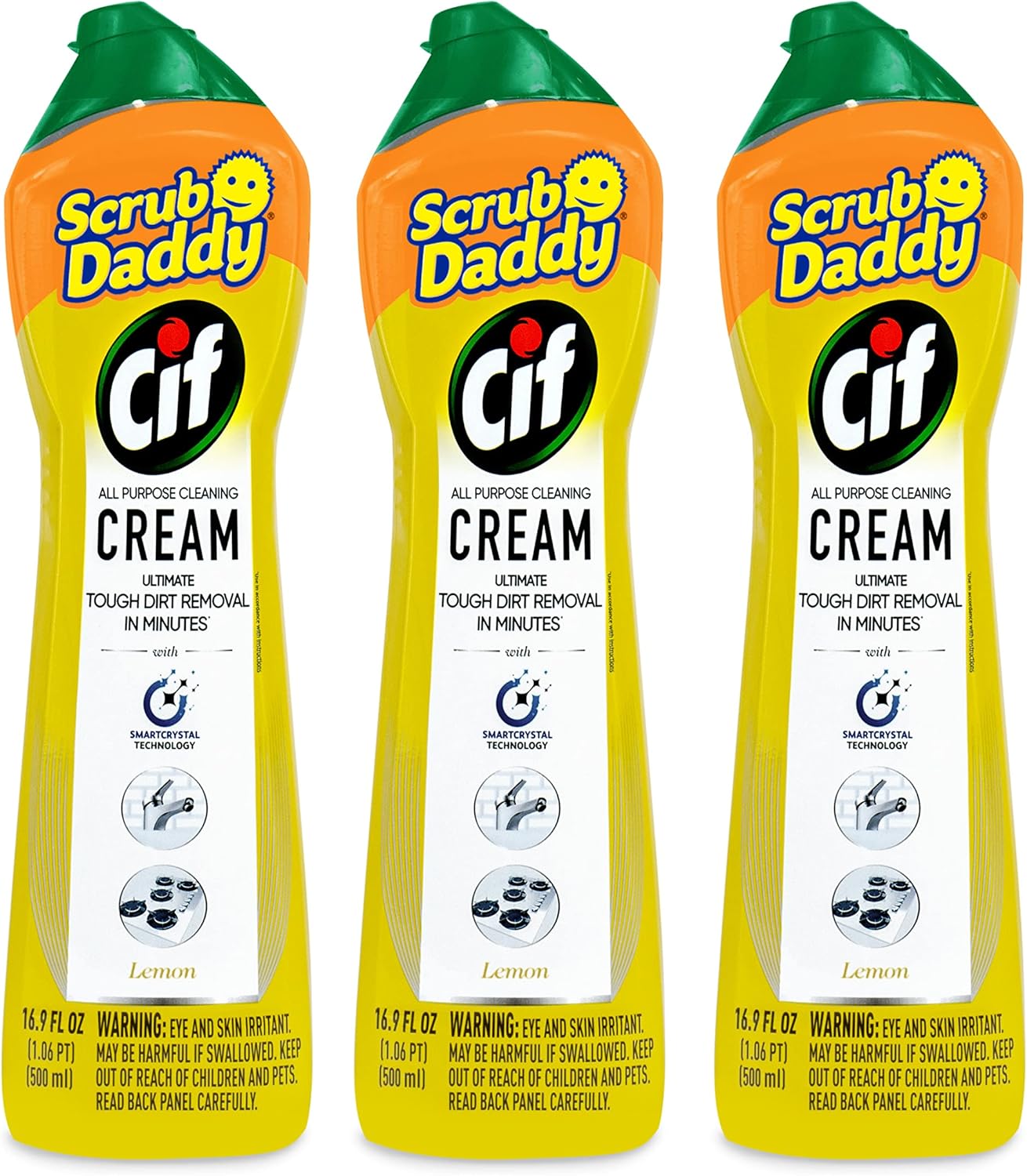 Scrub Daddy All-Purpose Cleaner Cream - Lemon Scent for Glass, Chrome & Marble | 3 Pack (16.9 Oz Each)