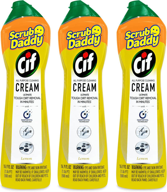 Scrub Daddy All-Purpose Cleaner Cream - Lemon Scent for Glass, Chrome & Marble | 3 Pack (16.9 Oz Each)
