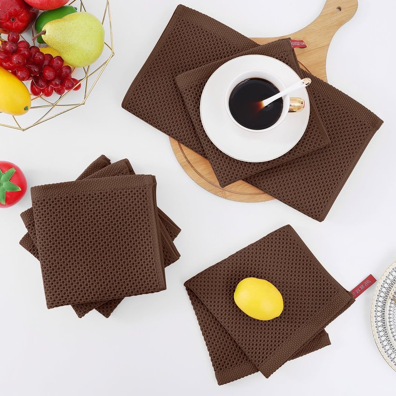 Homaxy 100% Cotton Waffle Weave Kitchen Dish Cloths, Ultra Soft Absorbent Quick Drying Dish Towels, 12 x 12 Inches, 8-Pack, Coffee