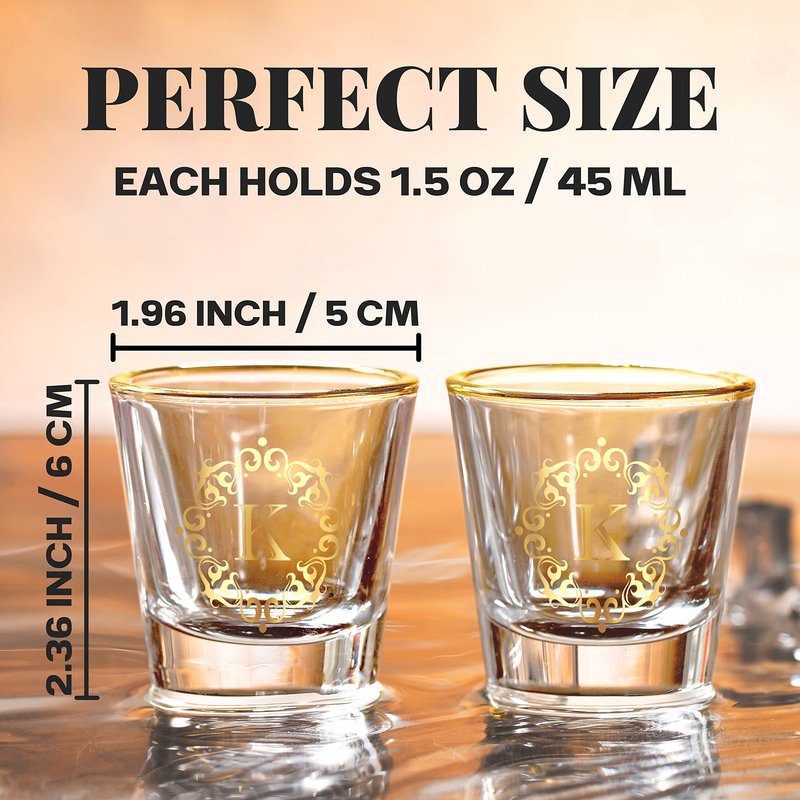 Personalized Shot Glass Set, Custom Gifts for Tequila, Vodka, or Whiskey Lovers, Birthday, Christmas Gifts for Him, Her, 2 Pack, with Initial J