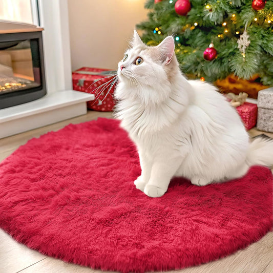 OLANLY Red Round Area Rug - Soft, Fluffy, Machine Washable 2 ft Circle Carpet for Bedrooms & Nurseries