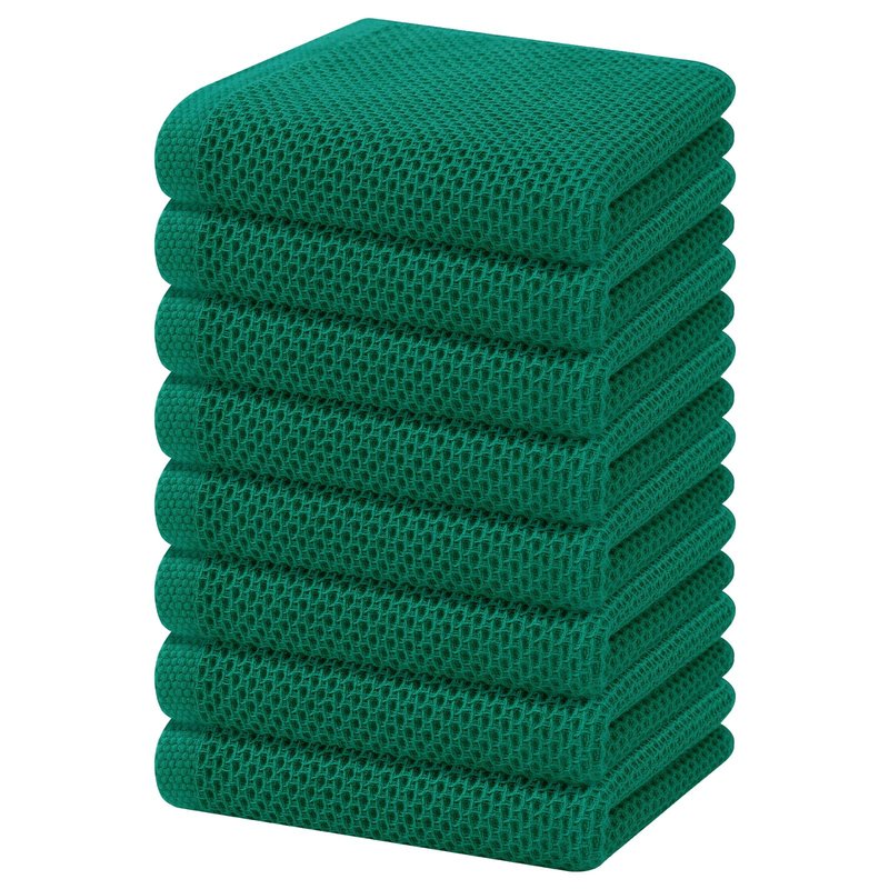 Homaxy 100% Cotton Waffle Weave Kitchen Dish Towels, Ultra Soft Absorbent Quick Drying Cleaning Towel, 13 x 28 Inches, 8-Pack, Dark Green