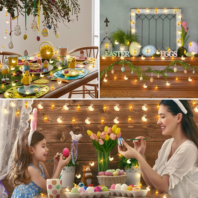 suddus Easter Lights Outdoor, Easter String Lights Battery Operated 12.8ft 40 LED Easter Decorations Indoor