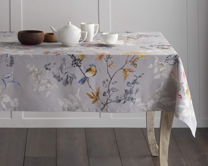 Maison d' Hermine Table Cloth Rectangle Table 100% Cotton 54 x 72 Inches Fall Tablecloth Reusable Everyday Use for Thanksgiving Christmas Decorations Dining Farmhouse Party (Equinoxe - Grey)