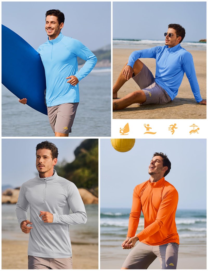 TACVASEN Long Sleeve Shirts for Men Quarter Zip Pullover Golf Sun Protection Running Rash Guard Athletic T-Shirts Outdoor Green