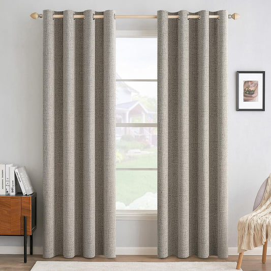 MIULEE Linen Curtains - 100% Blackout Thermal Insulated Drapes | Greige Room Darkening 52x108 Inch (2 Panels)