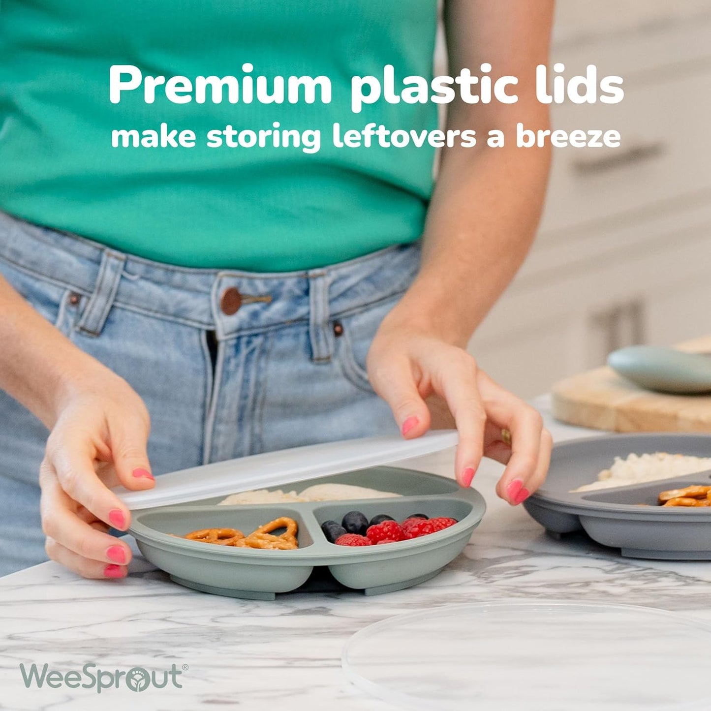 WeeSprout Suction Plates - 100% Silicone Dinnerware for Babies & Toddlers | Divided Design, 3 Pack