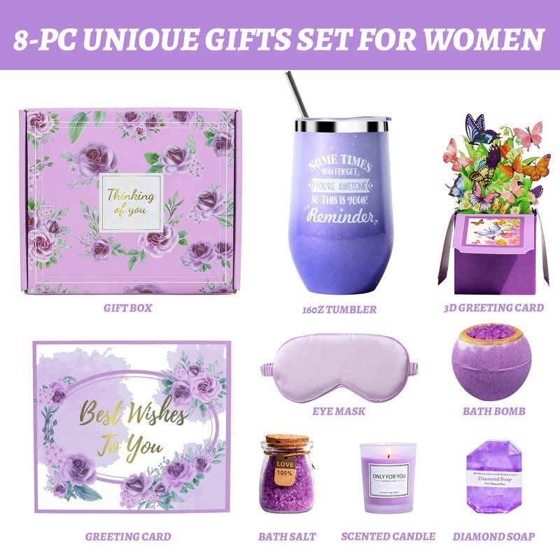 Birthday Gift for Women Spa Gift Set - Unique Get Well Soon Gifts for Women, Relaxing Self Care Package for Her, Christmas Stocking Stuffers Gifts for Mom, Wife, Sister, Friend(Lavender)