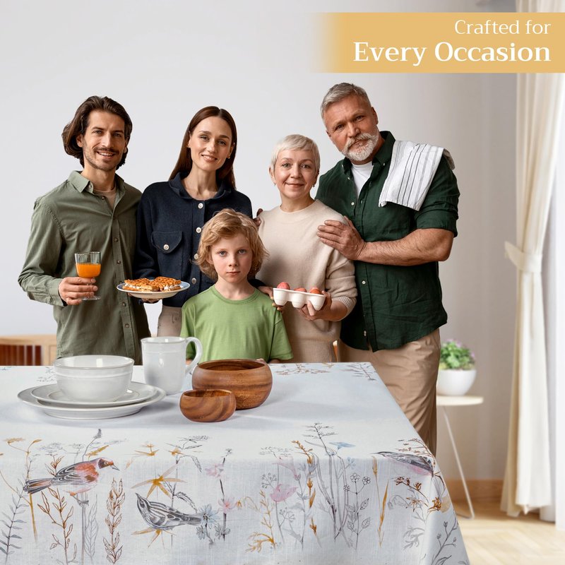 Maison d' Hermine Table Cloth Rectangle Table 100% Cotton 60 x 120 Inches Tablecloth Reusable Decorative for Dining Kitchen Farmhouse Home Gifts for Mothers Day Spring Summer- Meadow Florals - Beige