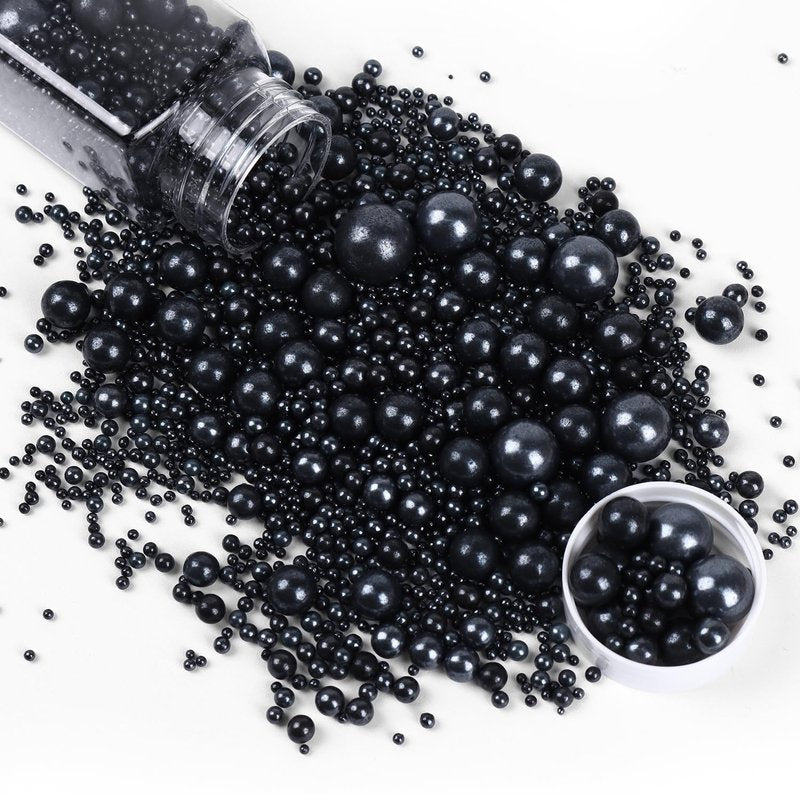 Cobakey Black Sprinkles for Cake Decorations Edible Pearl Sprinkles for Cupcake Toppers Wedding Party Valentines Halloween Christmas Supplies 3.52 ounce